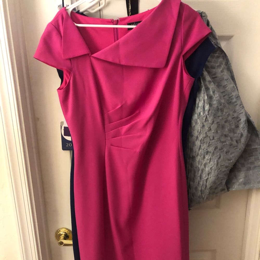 Tahari pink fold over dress
